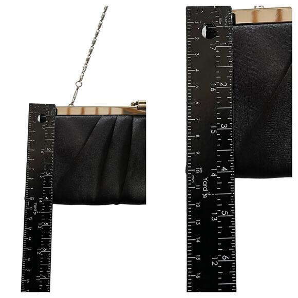 Jessica McClintock Black Pleated Satin Convertible Clutch Shoulder Bag - Picture 5 of 13